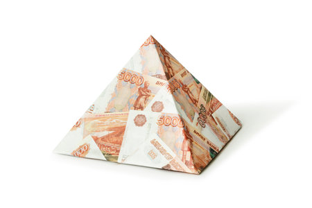 a pyramid scheme isolated on a white background. The concept of exchange in financial markets is the collapse of the financial system of capitalism. ruble pyramid scheme. Fraud in Russia.の写真素材