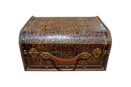 old treasure chest isolated on white. classic and anique wooden box.の写真素材