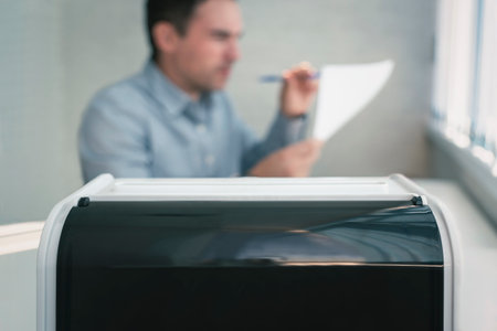 man voting in election ballot place. the man sends a letter.の写真素材