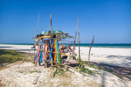 various African souvenirs in the street shop on the beach. Diani Beach, Kenya, Mombasaの写真素材