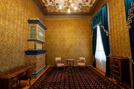 Reception building of Isfandiyar Khan on the grounds of Nurullaboy Palace. November 4, 2023. Khiva Khorezm district. Uzbekistan.のeditorial素材