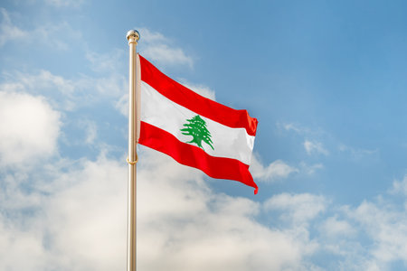 Waving flag of Lebanon in beautiful sky. Lebanon flag for independence day. Lebanese Republicの写真素材