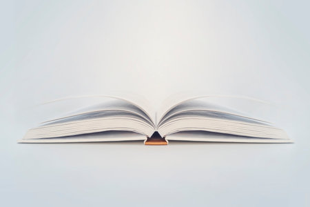 Open book of blank pages on a blue background. copy space