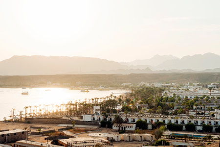 Red sea and Sinai mountains on a background. Tours to Egypt, travel and tourism concept.の写真素材