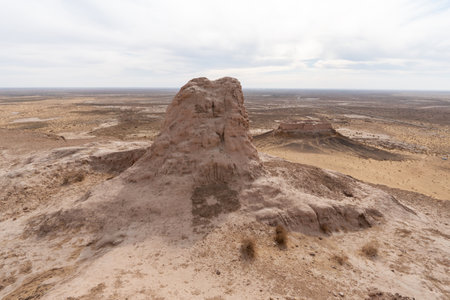 Ayaz-Kala fortress (the most popular and picturesque fortress in the country). Nukus, Karakalpakstan, Uzbekistan, Kyzylkum Desert, Central Asia.の写真素材