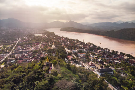 Viewpoint and landscape in Luang Prabang, Laos from Phu Si temple.の写真素材