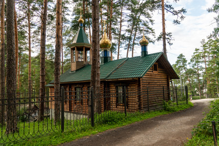 Chemal village, Chemal district, Altai Republic, southern Siberia, Russia. Church near Patmos islandの写真素材