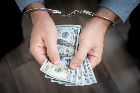 A businessman caught with handcuffs for corruption and stealing fraud and bribery of banks in a million dollars. tax evasion.の写真素材