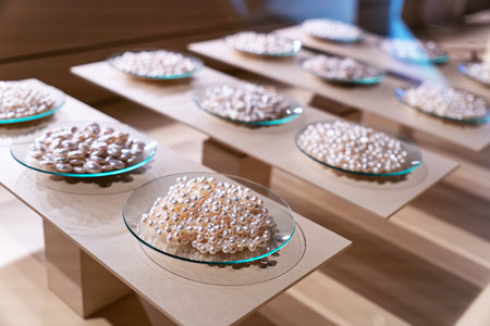 different types of pearls. Qatar Doha: various exhibits in the national museum of Qatar, doha,の写真素材