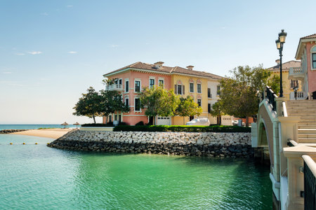 beautiful luxury house with European architecture on the seashore with a beach and turquoise water. luxury real estate. expensive real estate by the sea.の写真素材