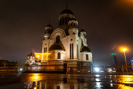 Yekaterinburg, Russia - View of the Temple-on-Blood and Voznesenskaya Gorkaの写真素材