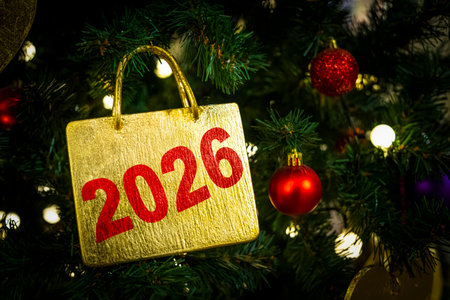 Decorated Christmas tree on blurred, sparkling and fairy background