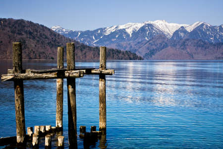 Mountains by the lakeの写真素材