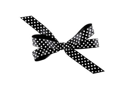 Black and white ribbon with a bow on a white backgroundの写真素材