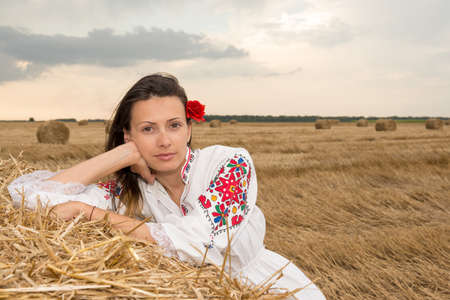 Young woman with national costume from Bulgariaの写真素材