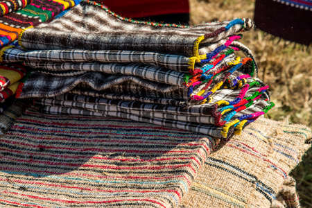 Picture of Bulgarian hand-made rag-carpets, different colors, detailの写真素材
