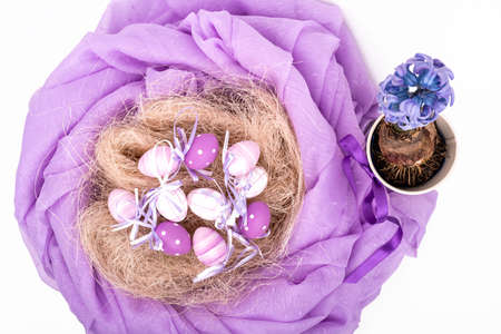 easter eggs over white background - selective focus, copy space