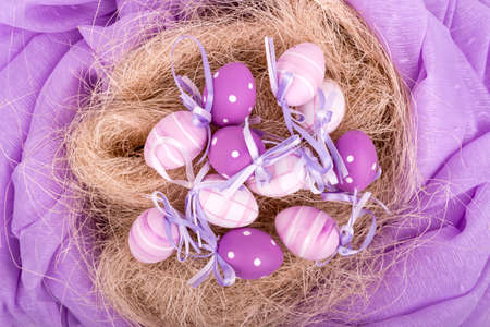easter eggs over white background - selective focus, copy space