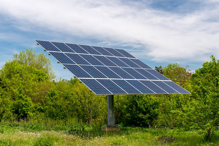 Solar panel,  photovoltaic - selective focus, copy space