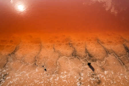 beautiful reflections in the waters of the saltworks -selective focus, copy spaceの写真素材