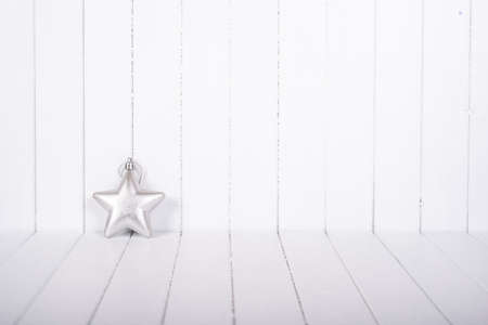 Christmas decorations over a white background - selective focus, copy spaceの写真素材