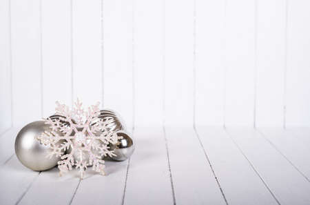 Christmas decorations over a white background - selective focus, copy spaceの写真素材