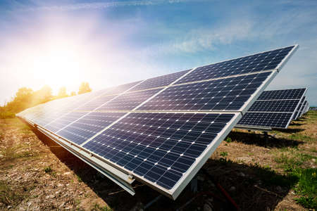Solar panel, photovoltaic, alternative electricity source - selective focus, copy spaceの写真素材