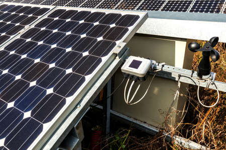 Solar panel, photovoltaic, alternative electricity source - installation with wind detector and...