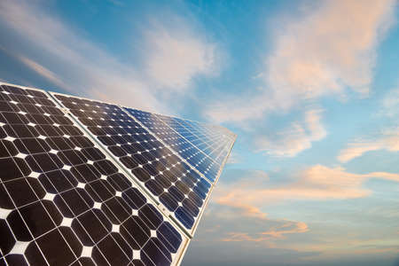 Solar panel, photovoltaic, alternative electricity source - selective focus, copy spaceの写真素材