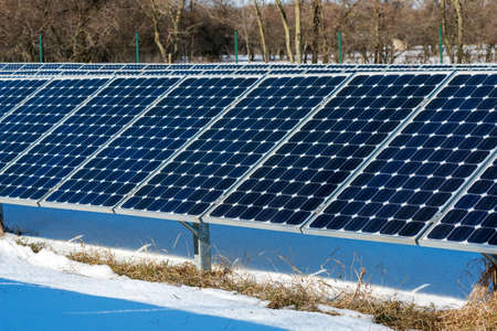 Solar panel, photovoltaic, alternative electricity source - selective focus, copy space