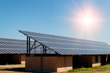 Solar panel, photovoltaic, alternative electricity source - selective focus, copy space