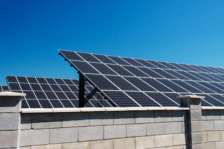 Solar panel, photovoltaic, alternative electricity source - selective focus, copy spaceの写真素材