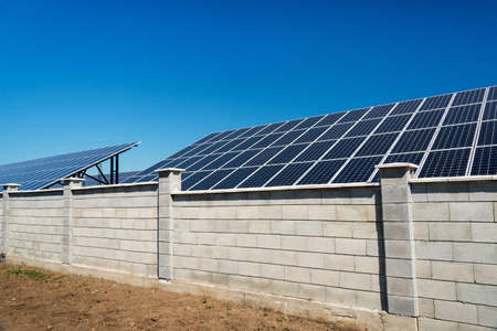 Solar panel, photovoltaic, alternative electricity source - selective focus, copy space