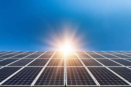 Solar panel, photovoltaic, alternative electricity source - selective focus, copy spaceの写真素材