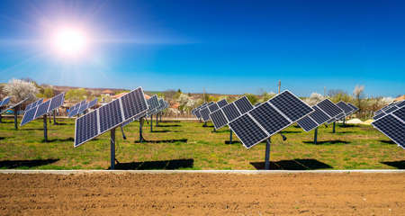 Solar panel, photovoltaic, alternative electricity source - selective focus, copy space