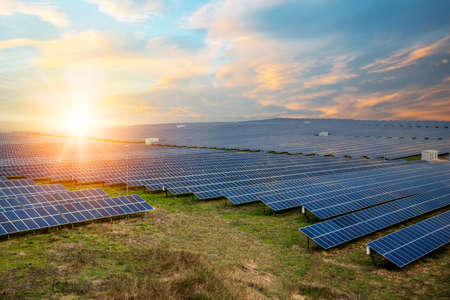 Solar panel, photovoltaic, alternative electricity source - selective focus, copy spaceの写真素材