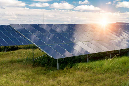 Solar panels, photovoltaic - alternative electricity source - selective focus, copy spaceの写真素材