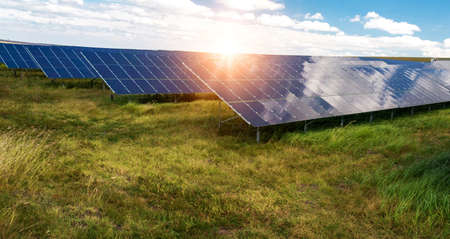 Solar panels, photovoltaic - alternative electricity source - selective focus, copy spaceの写真素材