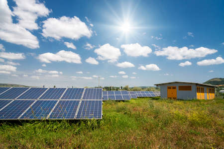 Solar panels, photovoltaic - alternative electricity source - selective focus, copy space