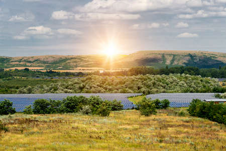 Solar panels, photovoltaic - alternative electricity source - selective focus, copy space