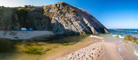 Camping on the beach of Sinemorets, Bulgaria, Eastern Europe - panoramic viewの写真素材