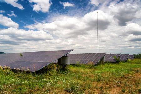 Solar panels, photovoltaic - alternative electricity source - selective focus, copy spaceの写真素材