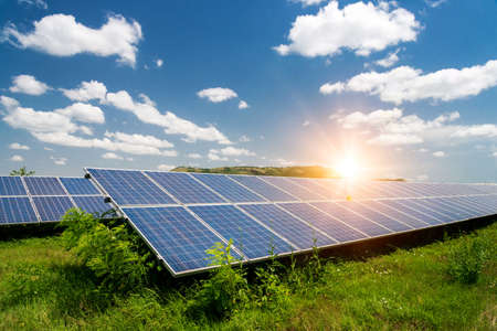 Solar panels, photovoltaic - alternative electricity source - selective focus, copy spaceの写真素材