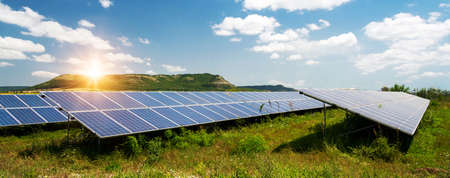 Solar panels, photovoltaic - alternative electricity source - selective focus, copy spaceの写真素材