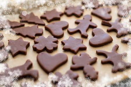 Christmas cookies background with snowflake frame - selective focusの写真素材