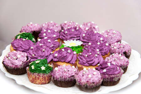 Catering sweets, closeup of various kinds of cakes on event or wedding reception  - selective focusの写真素材
