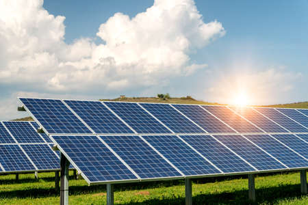 Solar panel, photovoltaic, alternative electricity source - concept of sustainable resourcesの写真素材