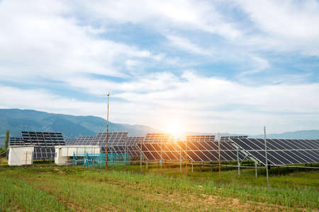 Solar panel, photovoltaic, alternative electricity source - concept of sustainable resourcesの写真素材