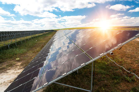 Solar panel, photovoltaic, alternative electricity source - concept of sustainable resourcesの写真素材
