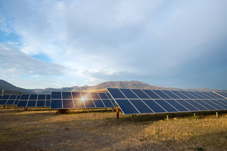 Solar power station. Solar panels, photovoltaics, alternative source of electricity - concept of...